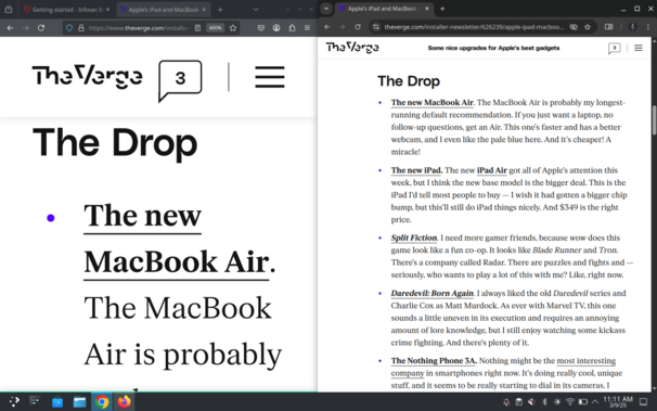 Screenshot of two browsers running on Fedora Linux KDE, Firefox (left) and Chrome (right). The Firefox window is zoomed in to 400% to display font sharpness.