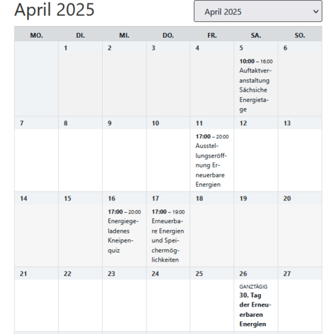 Screeshot mit den Kalendereinträge aus April. Inhalt des Links
