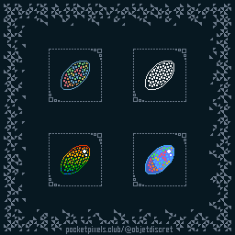 a pixel art illustration of four different opals.