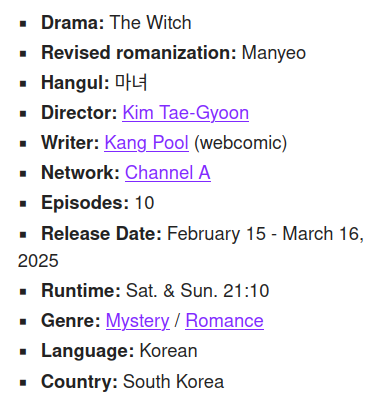 Information on AsianWiki about Korean TV-drama ¨The Witch