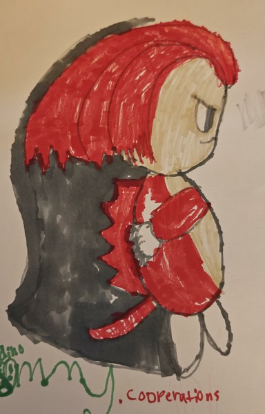 a marker drawing of Knuckles the Echidna with a shadow backdrop
