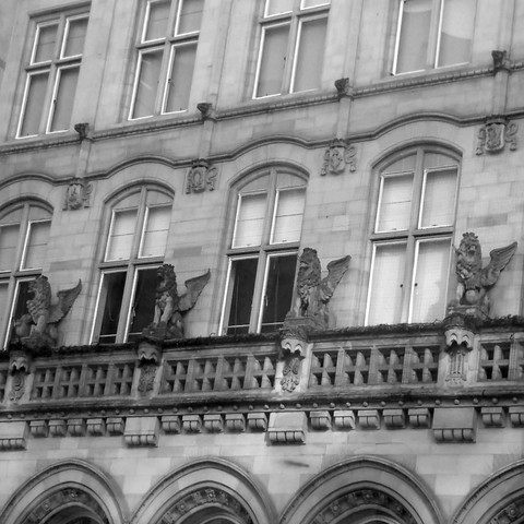 four gryphon guarding a building in Leeds
