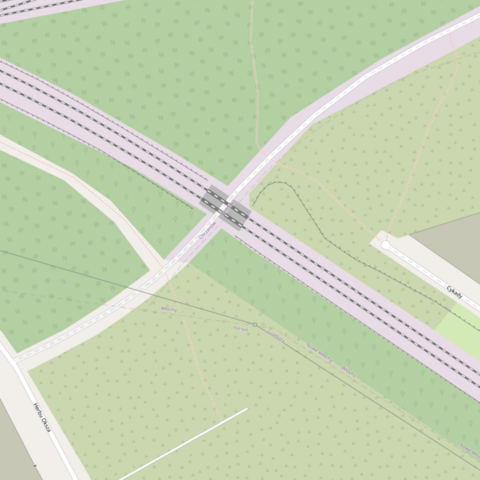 Screenshot z OpenStreetMaps przedstawia prawdopodobny trójstyk trzech warszawskich dzielnic: Ursusa, Włoch i Bemowa.
