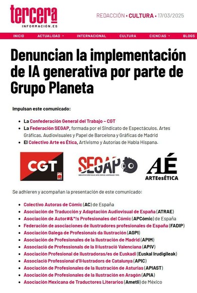 Fuente: Tercera

https://www.tercerainformacion.es/articulo/cultura/17/03/2025/denuncian-la-implementacion-de-ia-generativa-por-parte-de-grupo-planeta/