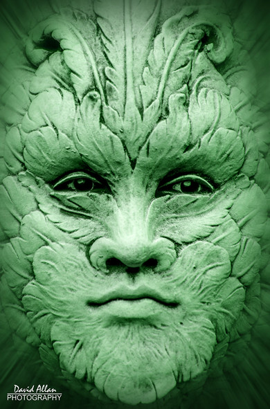 A representation of the mythical 'Green Man', sometimes referred to as a 'foliate head'. Often used as a motif in architecture and art, the image is of a face surrounded by foliage.
It is usually considered as a symbol of rebirth and of the cycle of new growth that occurs every spring.