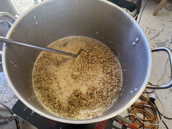 First decoction heating up in a stainless steel stock pot in an induction plate