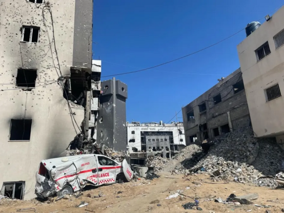 Extensive damage and destruction, as of February 2025, to al-Shifa medical complex, which Israeli forces raided in November 2023 and March 2024. © 2025 Private