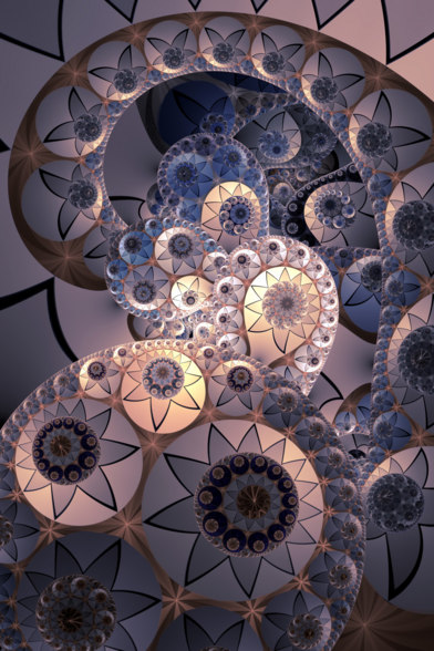 fractal flame render with circular and triangular shapes in soft pink and purple colors