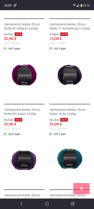Zu sehen ist ein Screenshot der Schnäppchenseite von Fuchserlei.de. hier werden Zitrongarne, Herbstwind, zu günstigen Paketpreisen angeboten