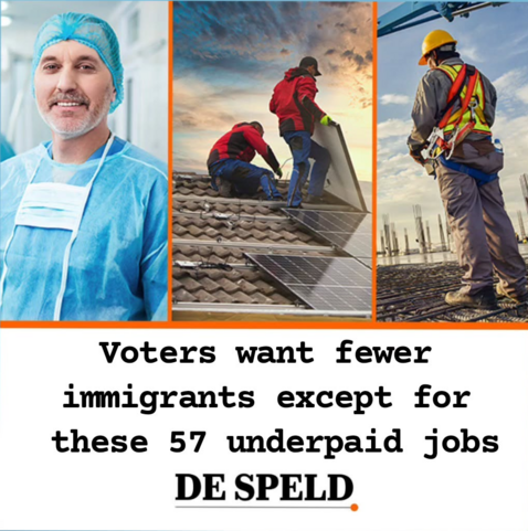Satirical headline: "Voters want fewer immigrants except for these 57 underpaid jobs"