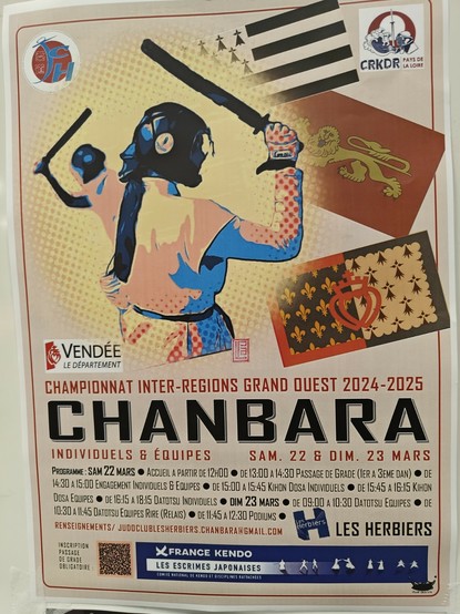 Affiche annonçant le championnat de Chanbara, les 22 et 23 mars aux Herbiers.