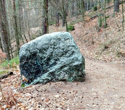 Kleiner Felsbrocken auf einem Wanderweg in der sächsischen Schweiz.