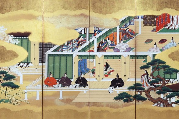 Scrolls depicting life at court, inspired by The Tale of Genji.