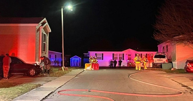 Vehicle strikes two sites in mobile home park near Monroe, natural gas leak results