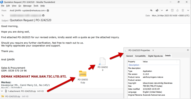 Screenshot of the email with the malicious attachment containing GuLoader for Remcos RAT
