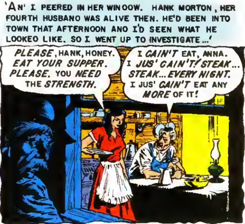 A panel from Haunt of Fear where a southern character repeatedly says "cain't".