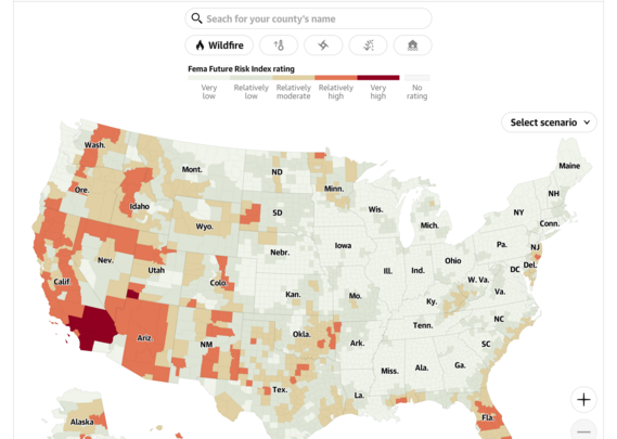 Climate risk map of USA recreated by Guardian