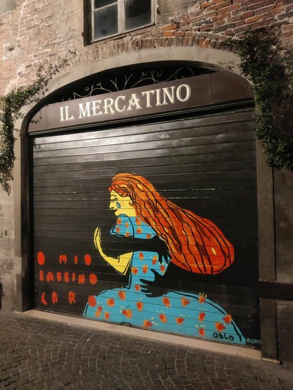 "Puccini's women, sentinels of Lucca" (it. Le donne di Puccini, sentinelle di Lucca) in the historic center of Lucca, located between via S. Paolino, piazza della Cittadella and via di Poggio (Italy)