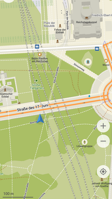 Screenshot einer Karte mit Standort in der Nähe des Brandenburger Tors im Tiergarten