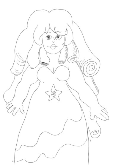 A digitally inked pencil sketch of Rose Quartz and her giant ringlets for the alternate prompt "curls" at #sketchdaily