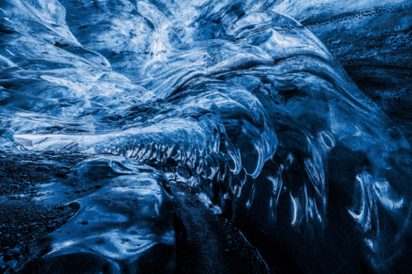 The interior of an ice cave under the Vatnajokull Glacier in South Iceland.