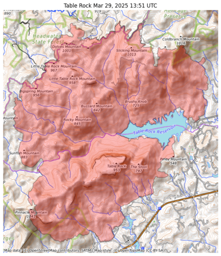 Visual map representation of the Table Rock wildfire, showing the perimeters of the 10903.819066171356 acre fire on a map.