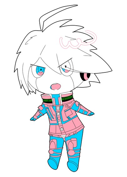 A chibi Kiibo with a pink, white and blue palette: the colors of the trans flag.