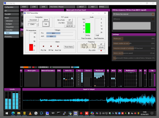 Screenshot of the telemetry programme from the TX and soundprocessing window behind it