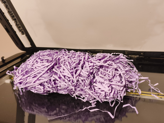Shredded paper on a scanner