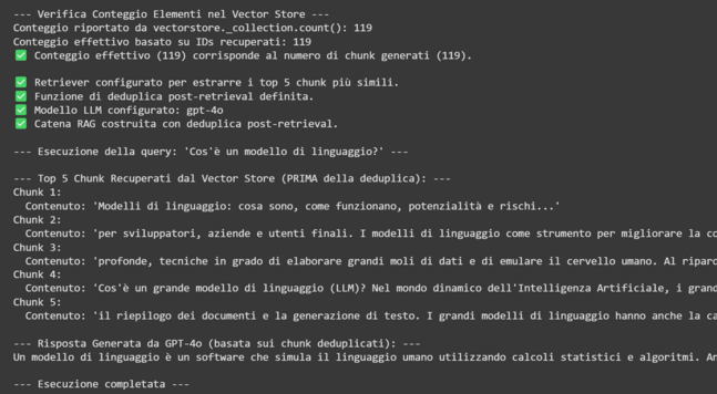 Il risultato di una ricerca su un RAG che ha come knowledge i primi 12 risultati in SERP