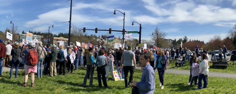 panorama of crowd, tail end about a block long