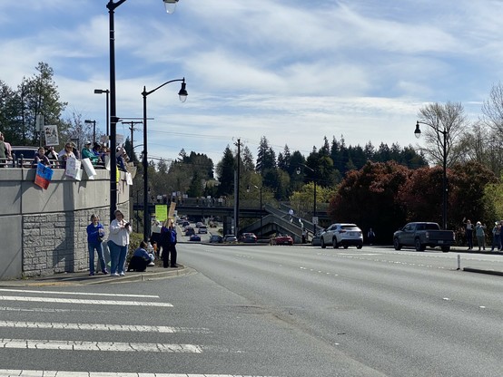 people on the bridge at the far side of bothell
