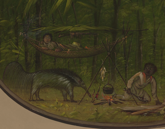 closeup of the anteater and two men