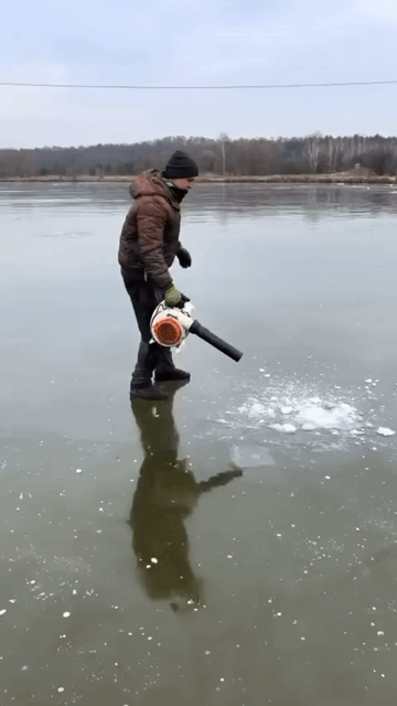 Filling a frozen lake with air