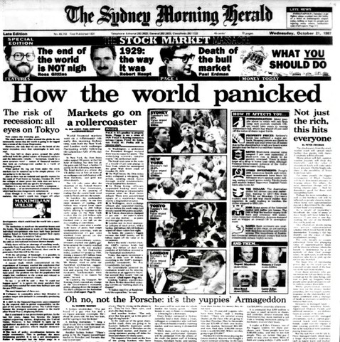 Headlines from The Sydney Morning Herald on 15 April 1987.