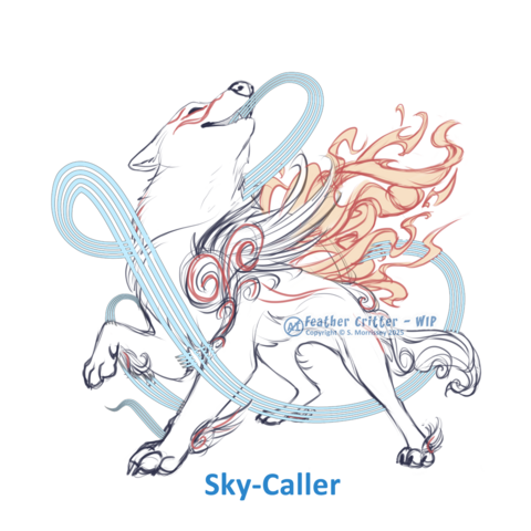 A sketch of Amaterasu from Okami, her breath swirling around her as she howls