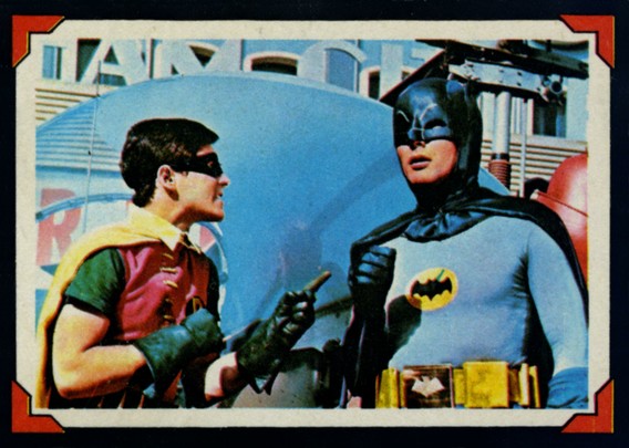 Burt Ward and Adam West feature on the front of card number 16 in The Riddler's Riddle set of Batman bubble-gum cards.