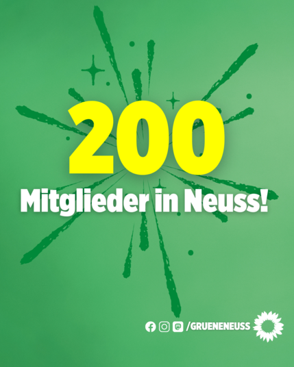 Grüner Hintergrund mit der Schrift "200 - Mitglieder in Neuss!"
