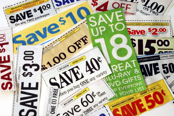 A collection of coupons featuring various discounts, savings, and promotional offers, with phrases like "SAVE $10," "SAVE $3," and "SAVE UP TO 18." The coupons display different colors and designs, ready for use in shopping.