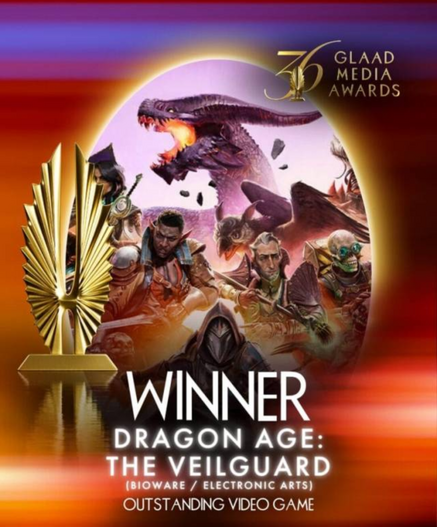 GLAAD award image to show that Dragon Age Veilguard won Outstanding Video Game!