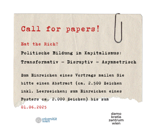 Call for Papers für die 7th VIENNA CONFERENCE ON CITIZENSHIP EDUCATION am 6. und 7. November an der Universität Wien.