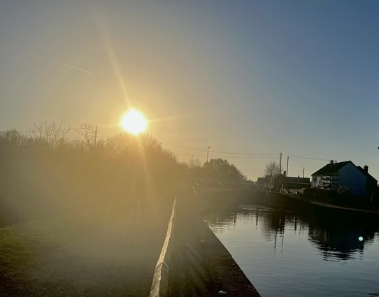 Loved the look of the canal and lock from the towpath as the sun was setting with a bit of lens flare.