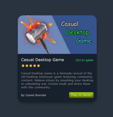 Screenshot showing an example of a dynamically Steam game widget embedded in a website. Used game: Casual Desktop Game