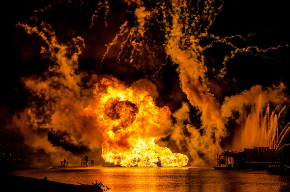 Accidental picture - right place, right time, right settings, right place taking a picture of a barge explosion