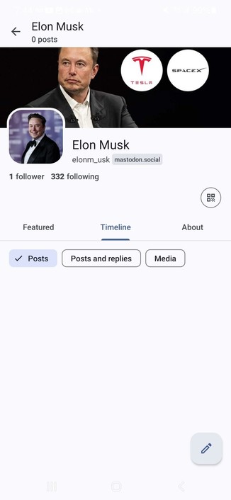Screenshot of Elon Musk's Mastodon account