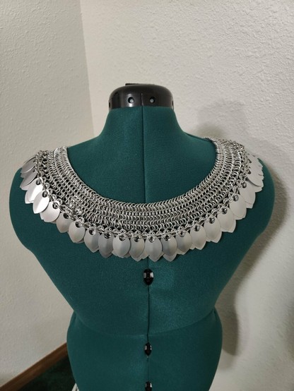 A back view of the chainmail described in the post. It is modeled on a mannequin with a plain background.