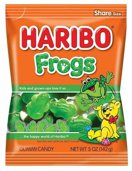 A bag of Haribo Frogs gummy candy