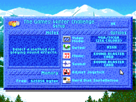 The Games: Winter Challenge, the settings screen