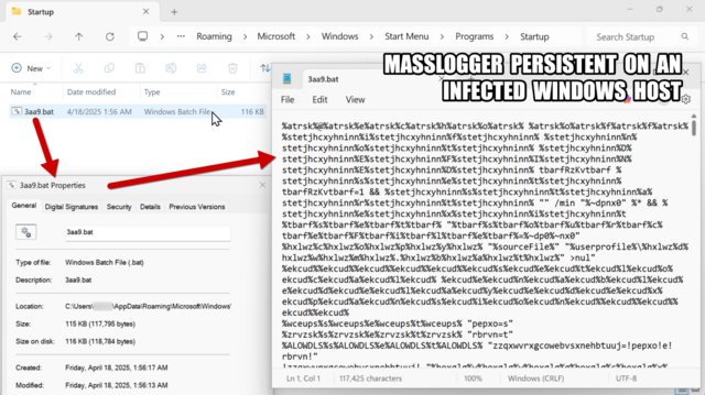 MassLogger malware persistent on an infected Windows host.