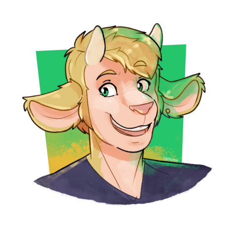 A blonde satyr smiling at the camera